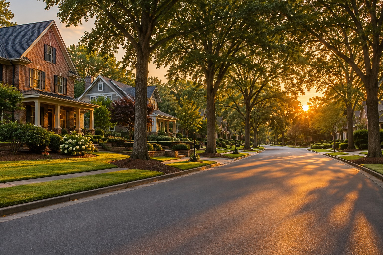 A Metro Atlanta street at sunset, illustrative