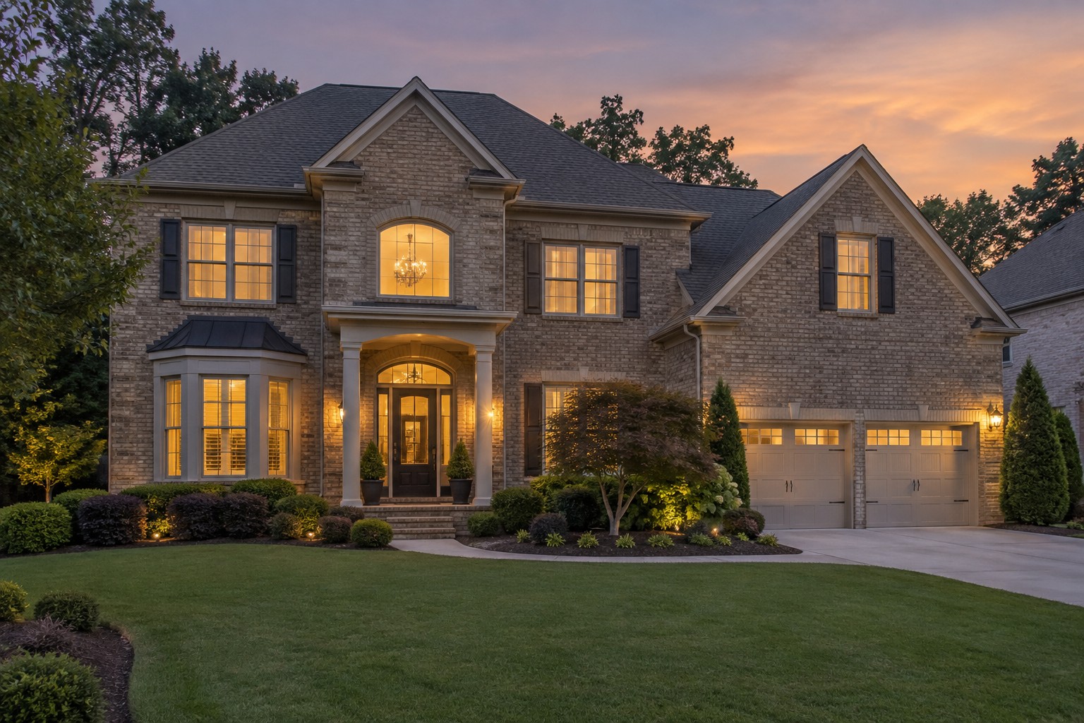 A Metro Atlanta home exterior at dusk, illustrative